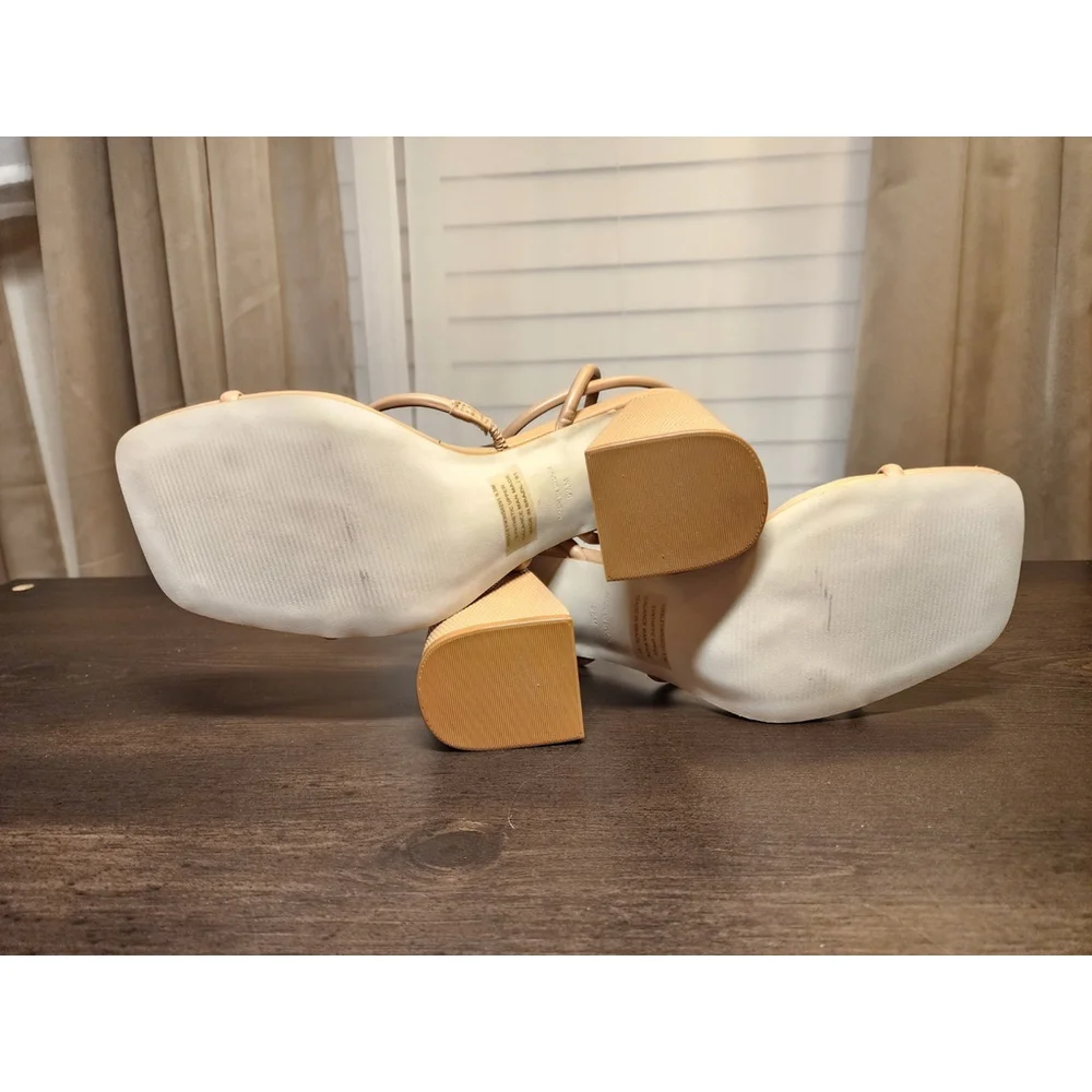 Steve Madden Women Strappy Block Heel Sandals Sz 9.5 M - Tan Beige
